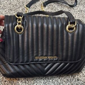 Christian Siriano Black and Gold Quilted Shoulder Bag